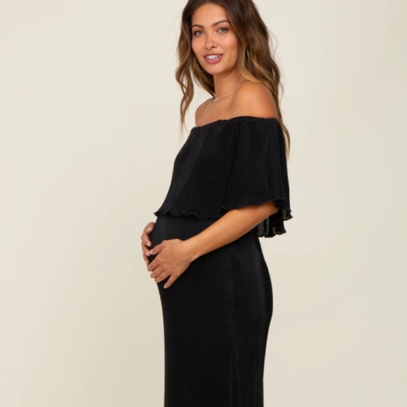 NWT Pink Blush Maternity - Pleated Ruffle Off Shoulder Maxi Dress - Picture 1 of 4